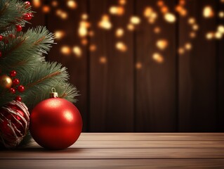 Fototapeta na wymiar Christmas decoration on wooden background with copy space.