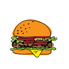 Burger illustration. Hand drawn logo for your design