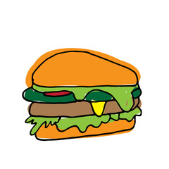 Burger illustration. Hand drawn logo for your design