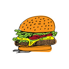 Burger illustration. Hand drawn logo for your design
