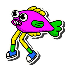 90s Stickers fish Illustration