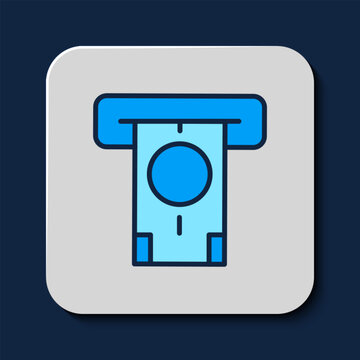 recommend clip art: Filled outline ATM - Automated teller machine and money icon isolated on blue background. Vector