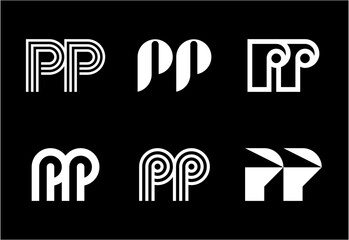 Set of letter PP logos. Abstract logos collection with letters. Geometrical abstract logos