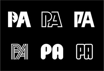 Set of letter PA logos. Abstract logos collection with letters. Geometrical abstract logos