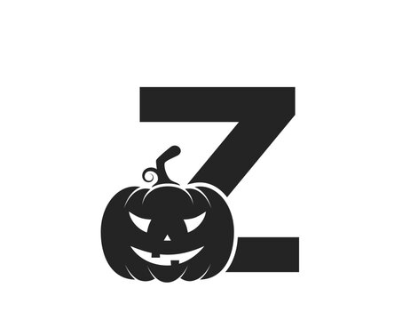 letter z with jack o lantern. halloween and autumn text logo. pumpkin face isolated vector image