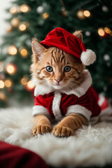 cat in santa claus hat