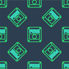 Line Fire alarm system icon isolated seamless pattern on blue background. Pull danger fire safety box. Vector