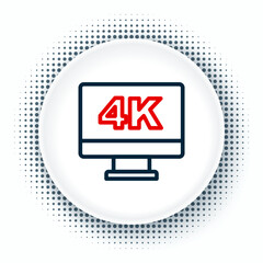 Line Screen tv with 4k Ultra HD video technology icon isolated on white background. Colorful outline concept. Vector