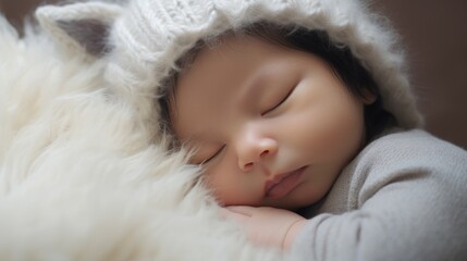 Innocent infant in knitted clothes, a heartwarming portrait of infancy.