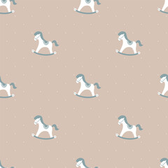 Cute Kids seamless pattern. Children toys rocking horse 