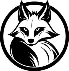 A vector line art concept in black and white showcasing a simple and elegant fox logo. EPS-10