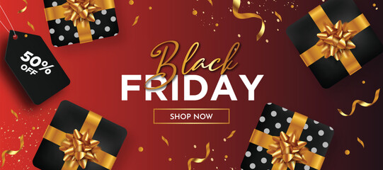 black friday super sale background with gift composition vector