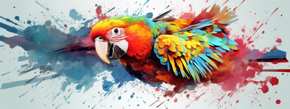 Painted colorful parrot animal, they show off in beautiful colors. isolated white background. Pattern for t-shirt printing, Generative AI
