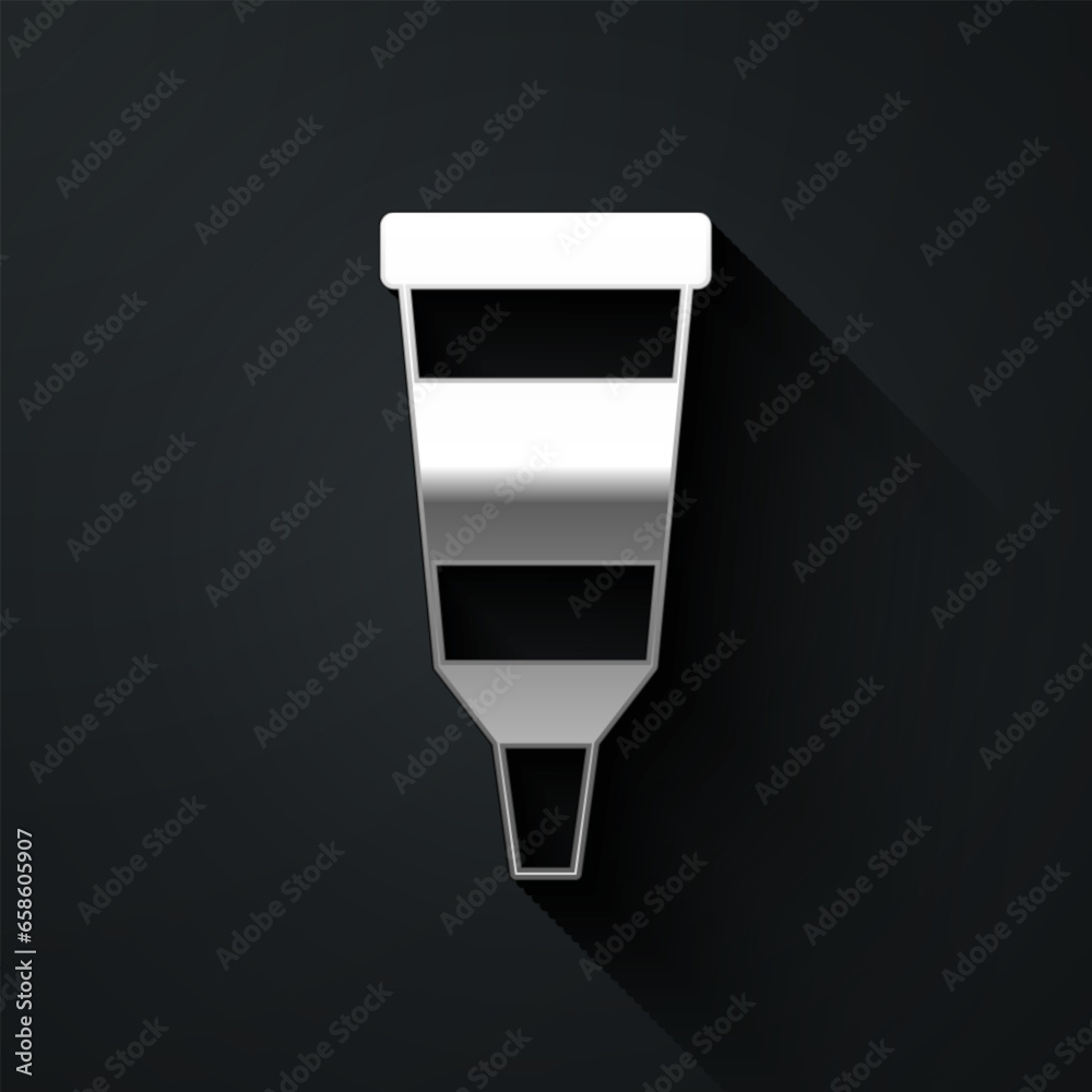 Poster silver tube with paint palette icon isolated on black background. long shadow style. vector