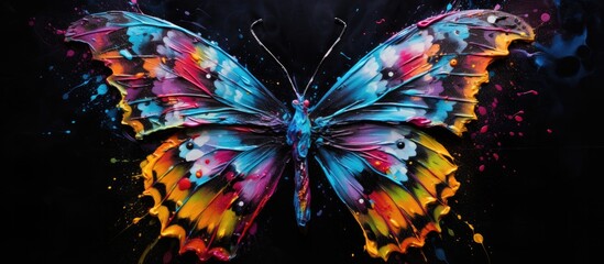 Painted colorful butterfly animal, they show off in beautiful colors. isolated black background. Pattern for t-shirt printing, Generative AI