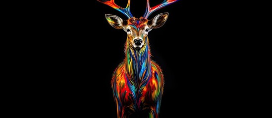 Painted colorful deer animal, they show off in beautiful colors. isolated black background. Pattern for t-shirt printing, Generative AI