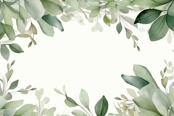 Watercolor illustration of a frame made with eucalyptus for a wedding. Generative AI