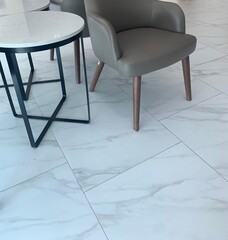 interior of a modern office, gray chair, sofa chair On a white marble floor, bright and comfortable, leaving room, living room 