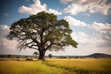 Fototapeta na wymiar Solitary massive tree standing on its own. Generative AI
