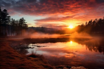 Fototapeta na wymiar Beautiful sunrise over natural North Carolina landscape. Generative AI