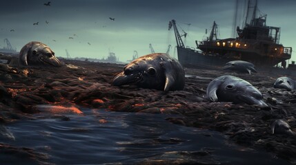 a visual representation of the consequences of oil spill pollution on marine life. 