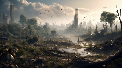 Ecosystem collapse: When pollution disrupts natural habitats.  - obrazy, fototapety, plakaty