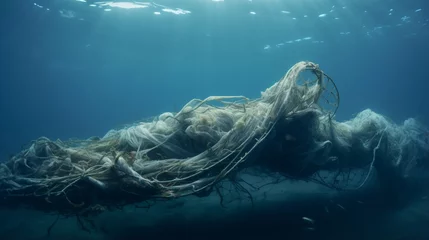 Fotobehang Ghost nets in the deep: How abandoned fishing gear harms marine life.  © Muzamil