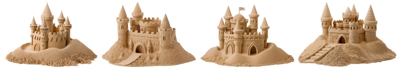 Set of sand castles cut out - obrazy, fototapety, plakaty