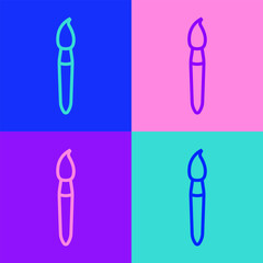 Pop art line Paint brush icon isolated on color background. Vector