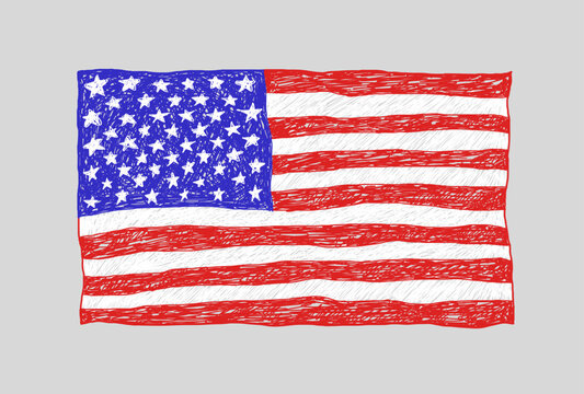 American flag drawn in children's style with pencils