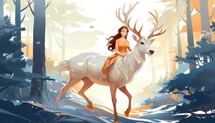 
girl with long hair riding a stag
