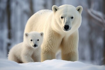Image of a polar bear and cub. Generative AI