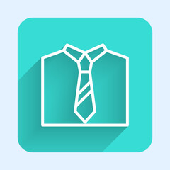 White line Tie icon isolated with long shadow background. Necktie and neckcloth symbol. Green square button. Vector