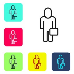 Black line Businessman icon isolated on white background. Business avatar symbol user profile icon. Male user sign. Set icons in color square buttons. Vector