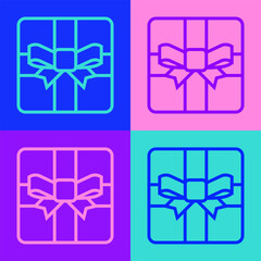 Pop art line Gift box icon isolated on color background. Valentines day. Vector