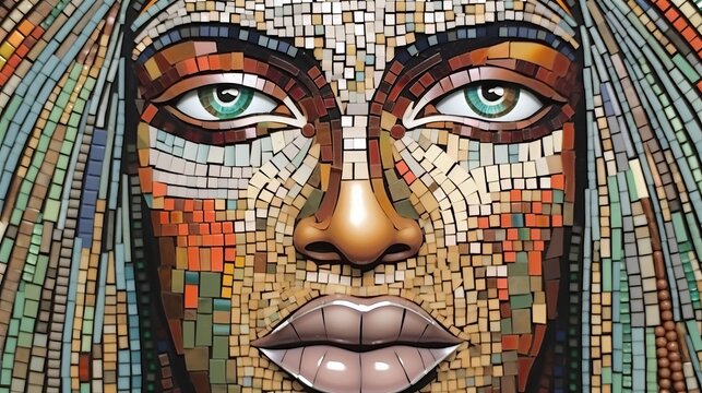 Mosaic of the Mind: Different colored tiles forming a contemplative face, symbolizing the composite of experiences