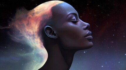 Nebulous Notion: Nebula forming a pondering face, depicting deep contemplation
