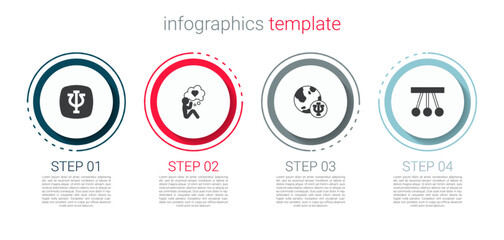 Set Psychology, Psi, Head with heart, and Pendulum. Business infographic template. Vector