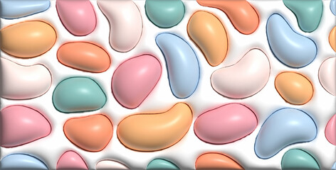 Liquid convex shapes. Abstract bubbles. Colorful abstract organic shape print seamless pattern illustration in retro style. Trendy primary color background with creative drawing. Liquid shape elements