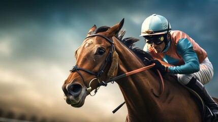 Naklejka premium Horse racing, AI generated Image