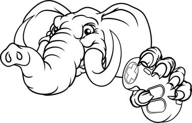 Elephant Video Games Controller Gamer Mascot