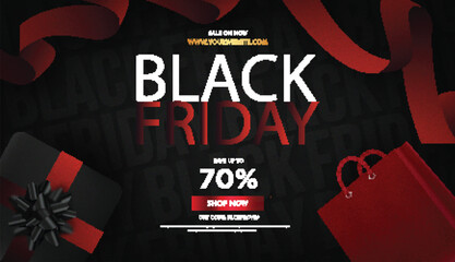 Fototapeta na wymiar black friday sale banner background with realistic 3d objects vector design illustration
