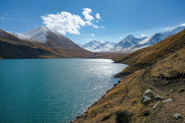 Views of Lake Kol Ukok in the Naryn region near Kochkor in Kyrgyzstan.