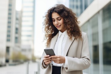 Businesswoman using smartphone outside the office 