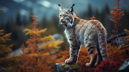 a regal bobcat perched on a rocky outcrop in a remote woodland