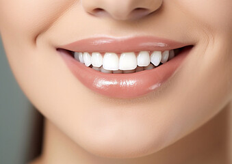 Obraz premium Close up woman smile with detail healthy white teeth.Macro.AI Generative