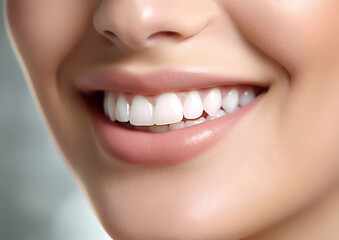 Obraz premium Close up woman smile with detail healthy white teeth.Macro.AI Generative
