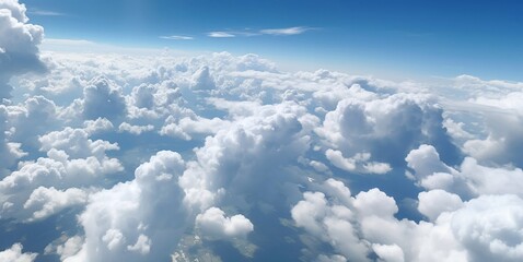 Blue sky with clouds view from airplane window.Wide view.AI Generative