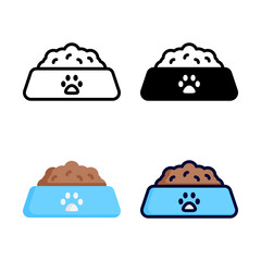 Cat bowl icon set style collection in line, solid, flat, flat line style on white background