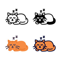Cat napping icon set style collection in line, solid, flat, flat line style on white background